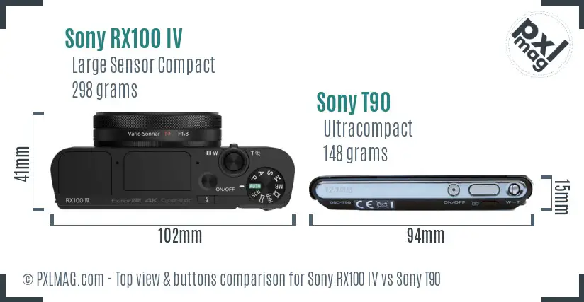 Sony RX100 IV vs Sony T90 top view buttons comparison