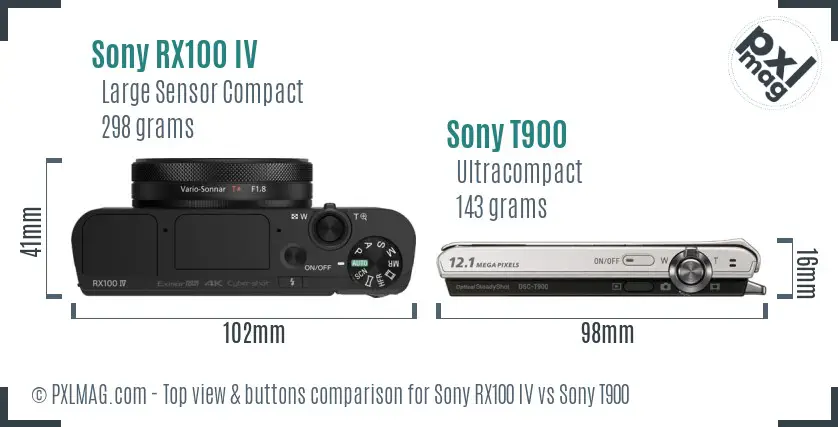 Sony RX100 IV vs Sony T900 top view buttons comparison