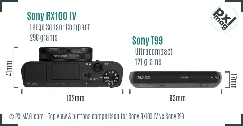Sony RX100 IV vs Sony T99 top view buttons comparison