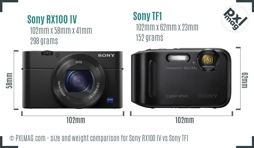 Sony RX100 IV vs Sony TF1 size comparison