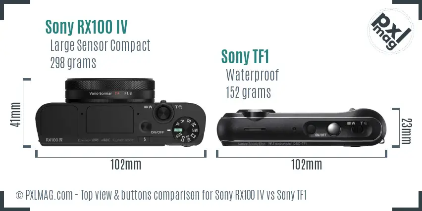 Sony RX100 IV vs Sony TF1 top view buttons comparison