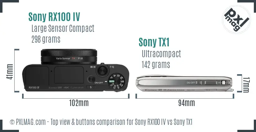 Sony RX100 IV vs Sony TX1 top view buttons comparison