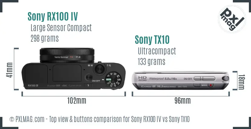 Sony RX100 IV vs Sony TX10 top view buttons comparison