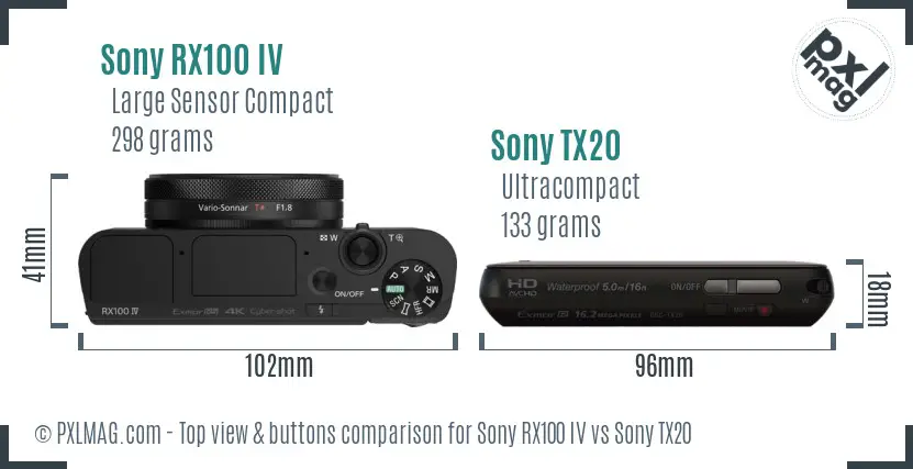 Sony RX100 IV vs Sony TX20 top view buttons comparison