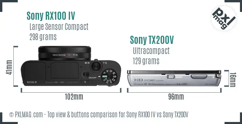 Sony RX100 IV vs Sony TX200V top view buttons comparison