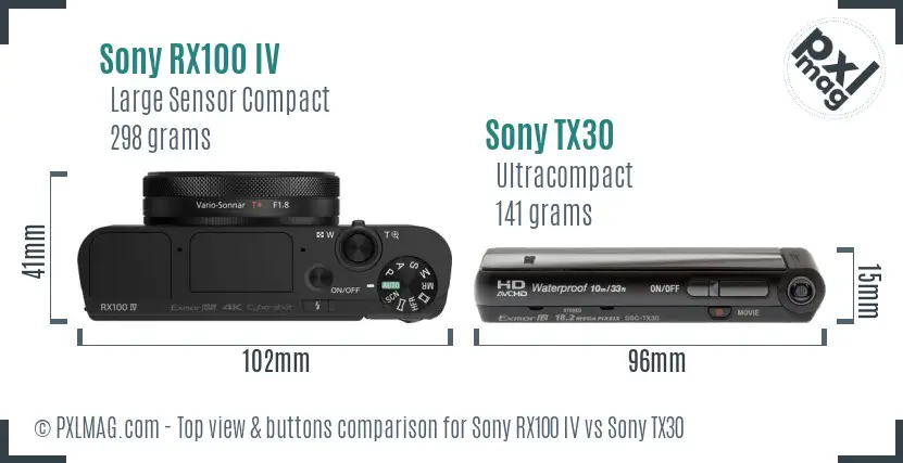 Sony RX100 IV vs Sony TX30 top view buttons comparison