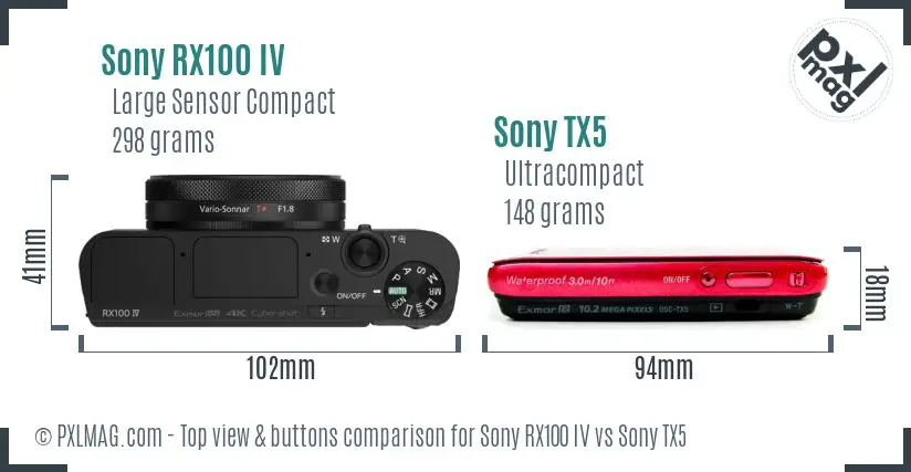 Sony RX100 IV vs Sony TX5 top view buttons comparison