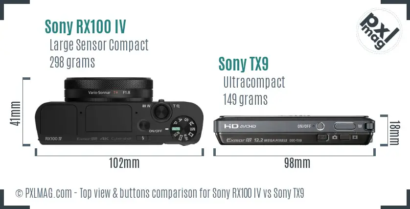 Sony RX100 IV vs Sony TX9 top view buttons comparison