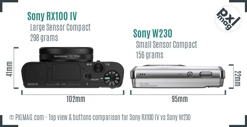 Sony RX100 IV vs Sony W230 top view buttons comparison