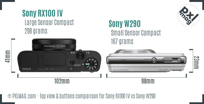 Sony RX100 IV vs Sony W290 top view buttons comparison