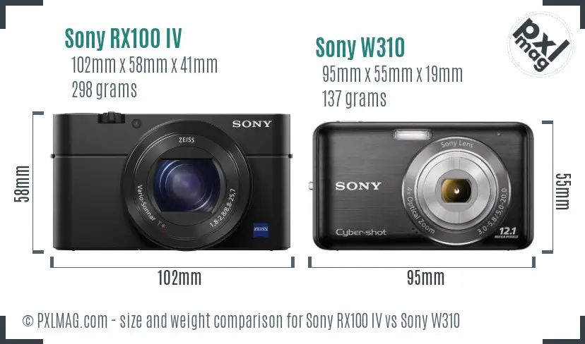 Sony RX100 IV vs Sony W310 size comparison