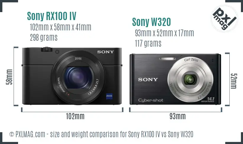 Sony RX100 IV vs Sony W320 size comparison