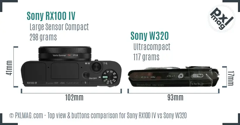 Sony RX100 IV vs Sony W320 top view buttons comparison
