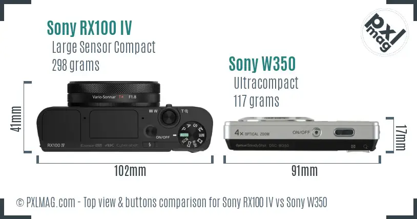 Sony RX100 IV vs Sony W350 top view buttons comparison