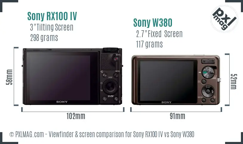Sony RX100 IV vs Sony W380 Screen and Viewfinder comparison