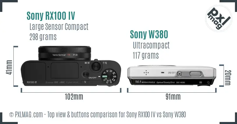 Sony RX100 IV vs Sony W380 top view buttons comparison