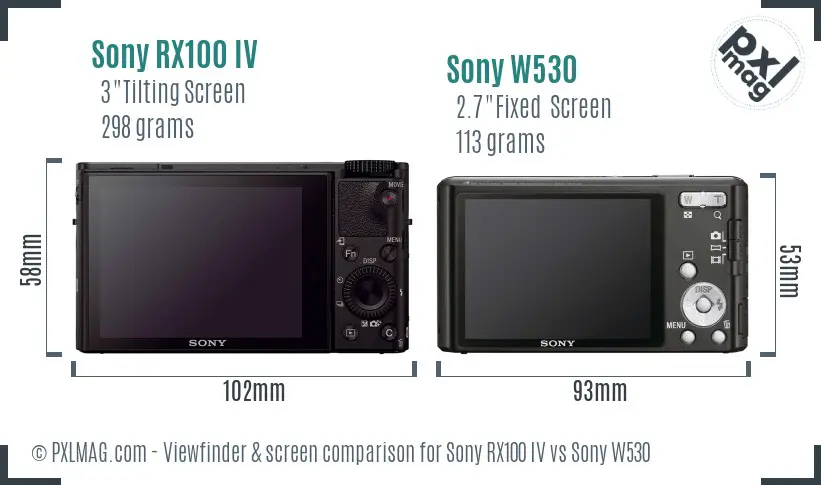Sony RX100 IV vs Sony W530 Screen and Viewfinder comparison