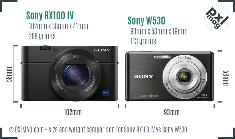 Sony RX100 IV vs Sony W530 size comparison