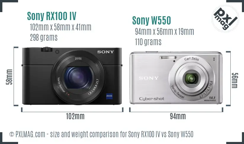 Sony RX100 IV vs Sony W550 size comparison