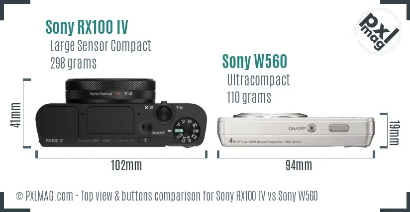 Sony RX100 IV vs Sony W560 top view buttons comparison
