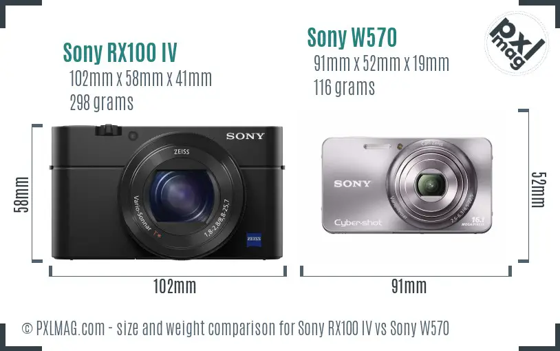 Sony RX100 IV vs Sony W570 size comparison