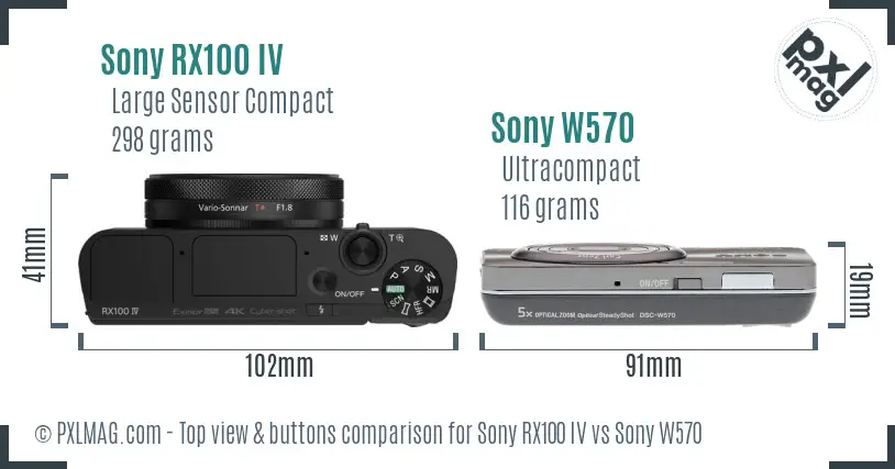 Sony RX100 IV vs Sony W570 top view buttons comparison