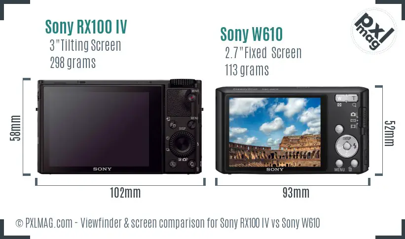 Sony RX100 IV vs Sony W610 Screen and Viewfinder comparison
