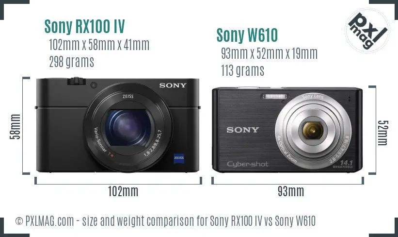 Sony RX100 IV vs Sony W610 size comparison