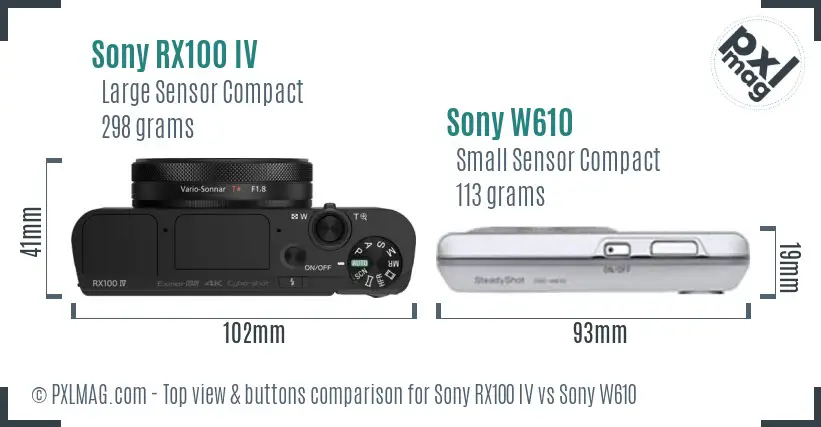 Sony RX100 IV vs Sony W610 top view buttons comparison