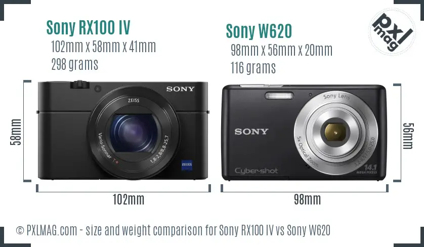 Sony RX100 IV vs Sony W620 size comparison