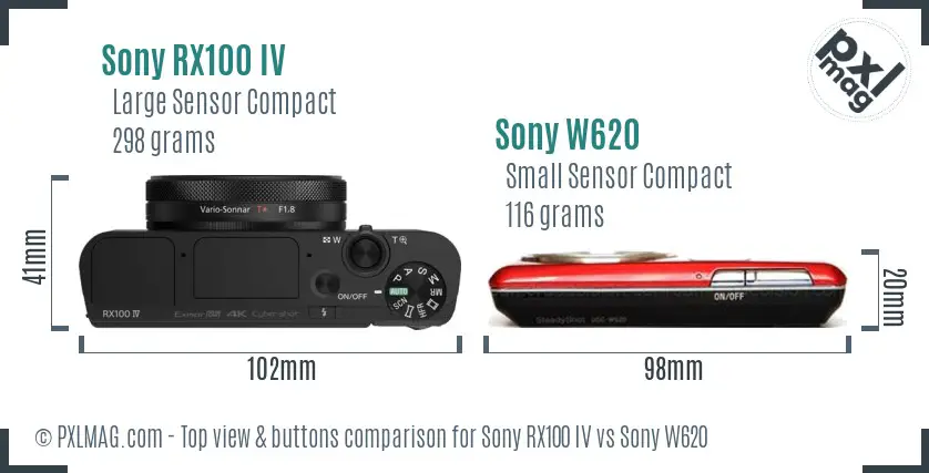 Sony RX100 IV vs Sony W620 top view buttons comparison