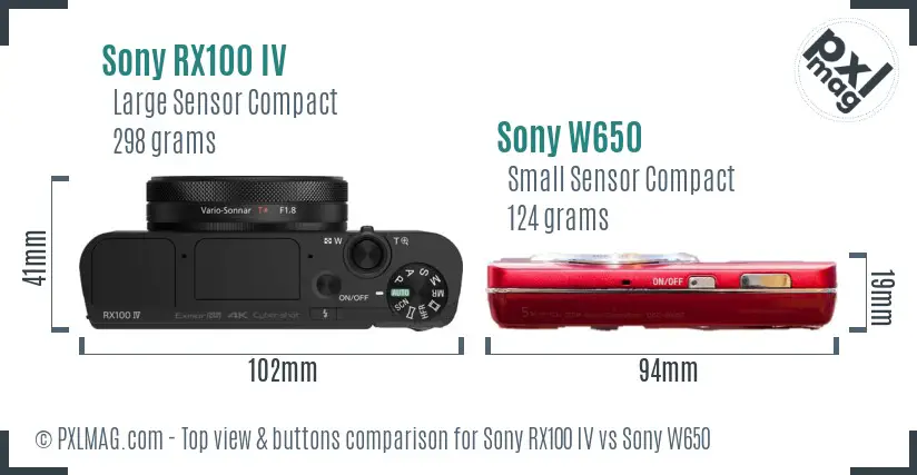 Sony RX100 IV vs Sony W650 top view buttons comparison