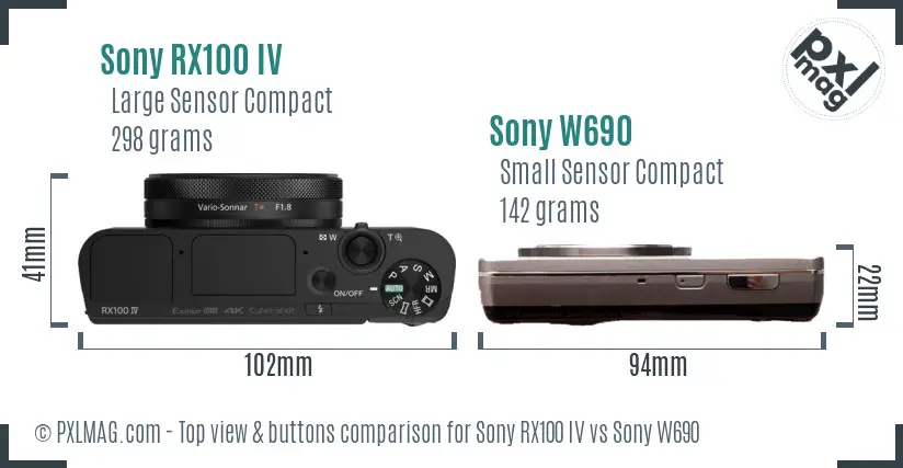 Sony RX100 IV vs Sony W690 top view buttons comparison
