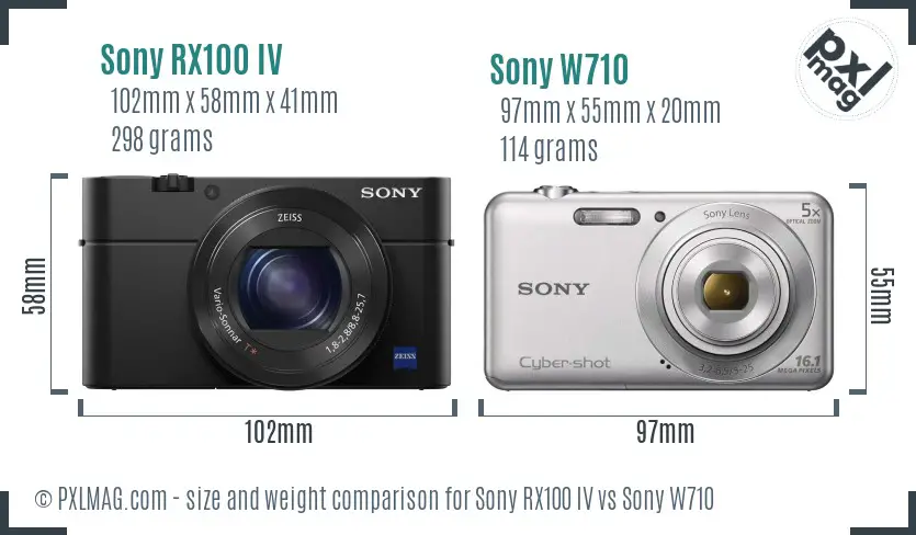 Sony RX100 IV vs Sony W710 size comparison