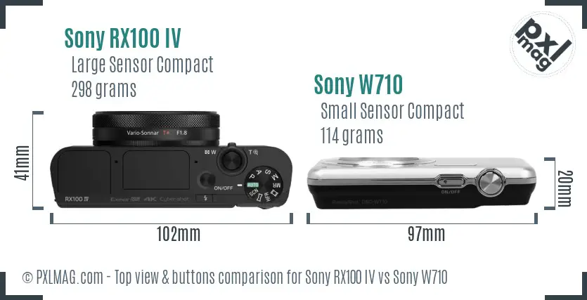 Sony RX100 IV vs Sony W710 top view buttons comparison