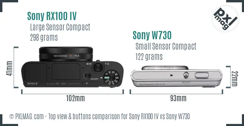 Sony RX100 IV vs Sony W730 top view buttons comparison