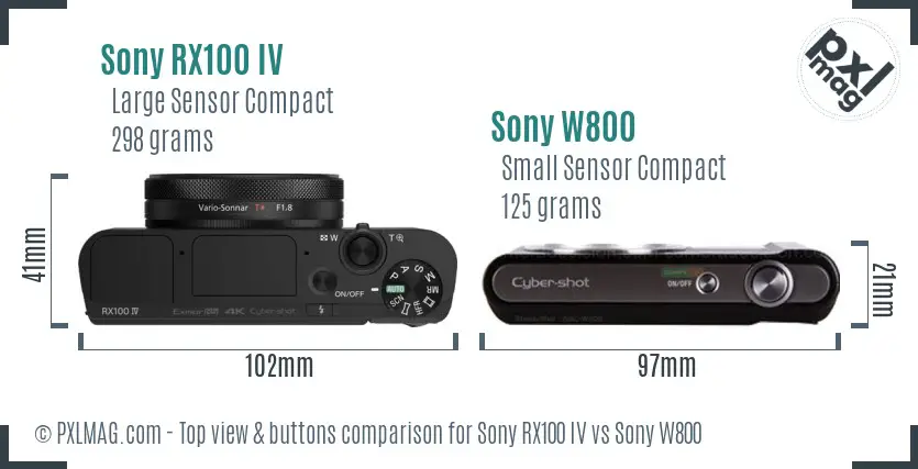 Sony RX100 IV vs Sony W800 top view buttons comparison