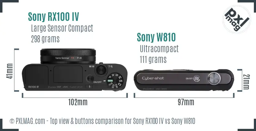 Sony RX100 IV vs Sony W810 top view buttons comparison