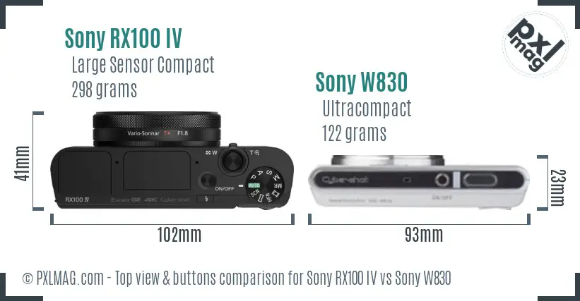Sony RX100 IV vs Sony W830 top view buttons comparison