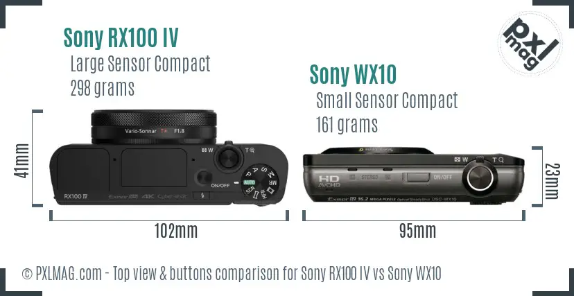 Sony RX100 IV vs Sony WX10 top view buttons comparison