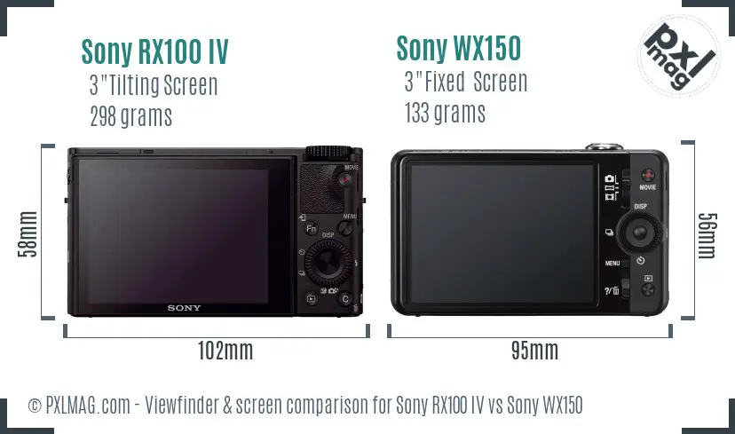 Sony RX100 IV vs Sony WX150 Screen and Viewfinder comparison