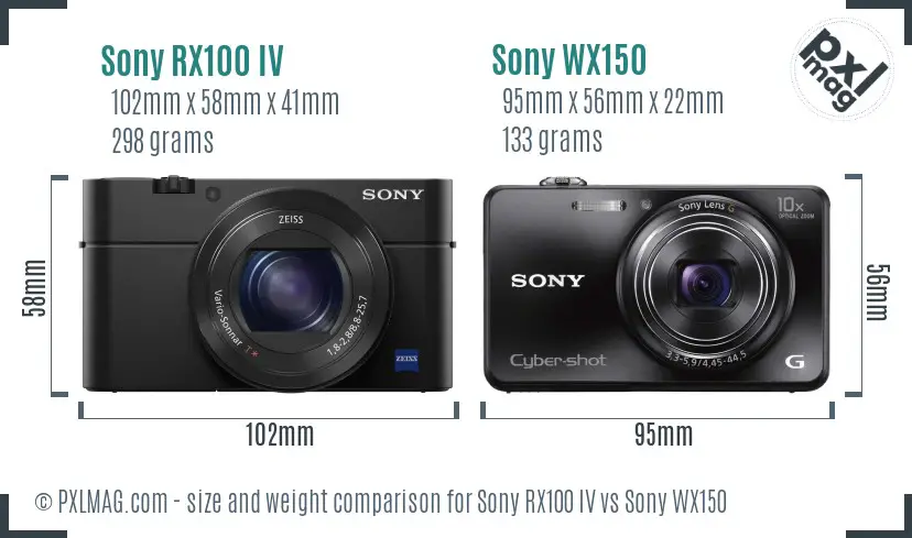Sony RX100 IV vs Sony WX150 size comparison