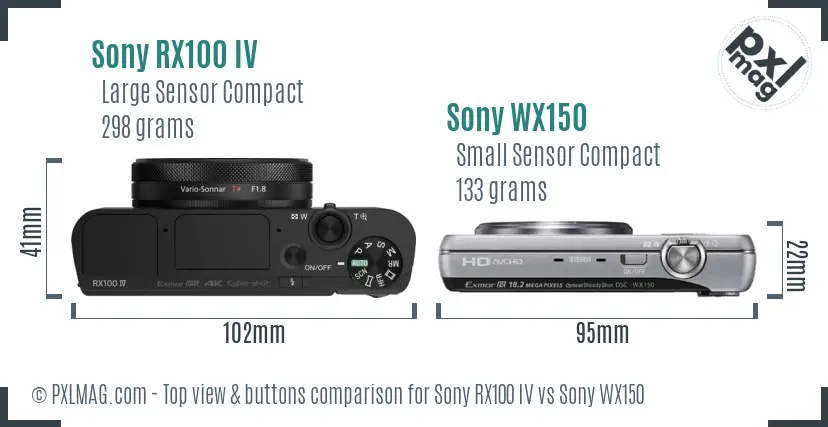 Sony RX100 IV vs Sony WX150 top view buttons comparison