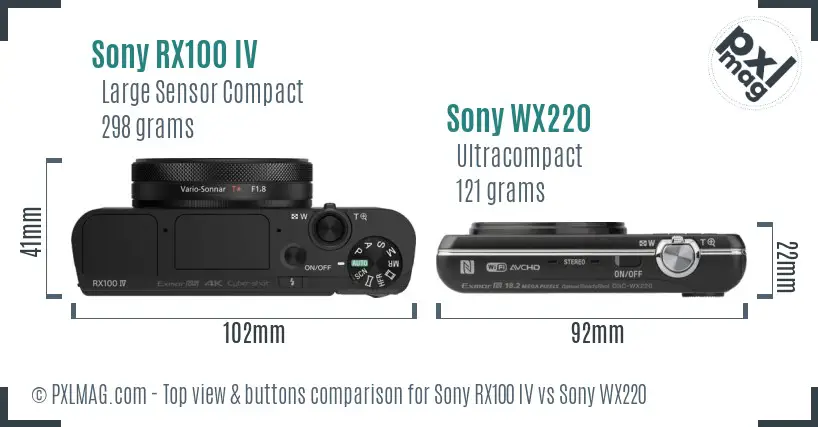 Sony RX100 IV vs Sony WX220 top view buttons comparison