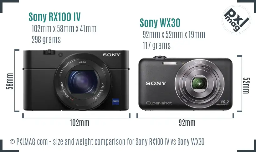 Sony RX100 IV vs Sony WX30 size comparison