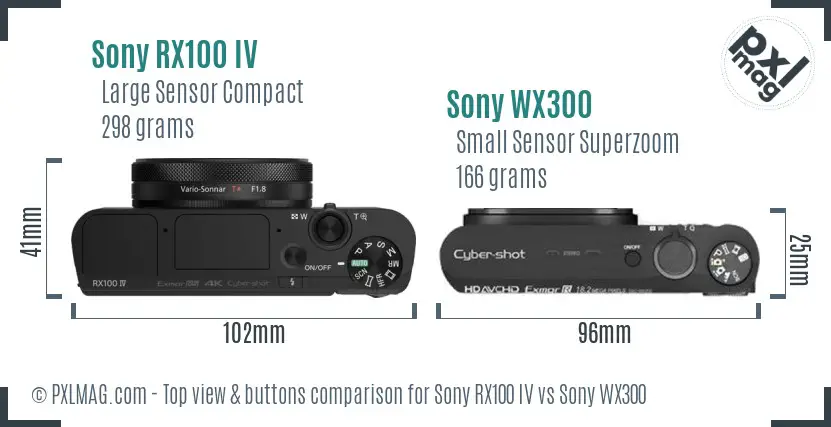 Sony RX100 IV vs Sony WX300 top view buttons comparison
