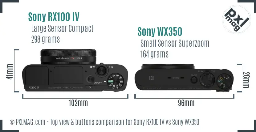 Sony RX100 IV vs Sony WX350 top view buttons comparison