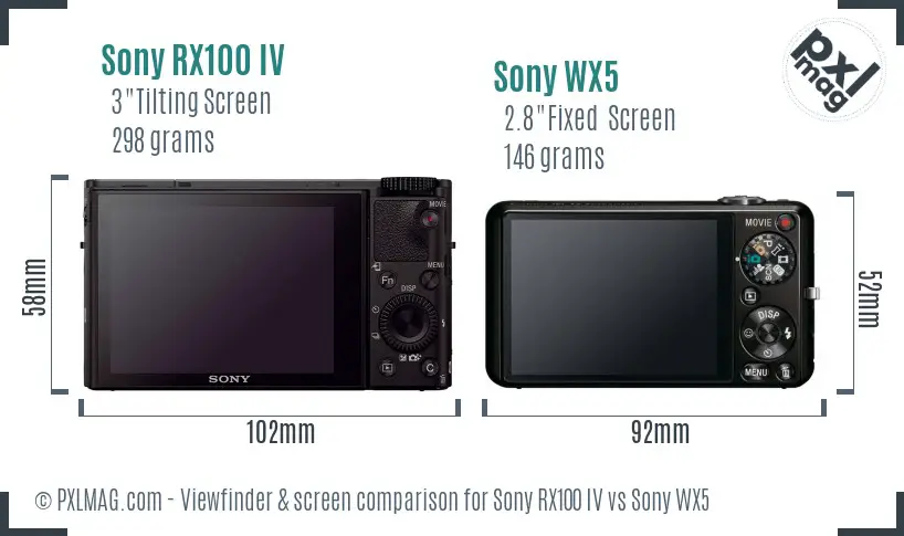 Sony RX100 IV vs Sony WX5 Screen and Viewfinder comparison