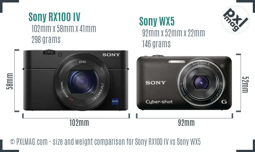 Sony RX100 IV vs Sony WX5 size comparison