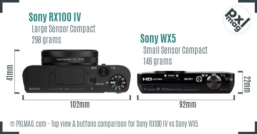 Sony RX100 IV vs Sony WX5 top view buttons comparison